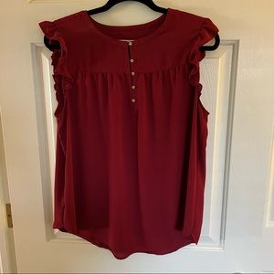 LOFT Red Sleeveless Blouse with Ruffle Detail